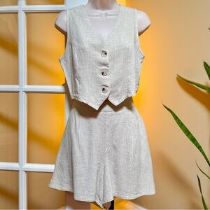 SHEIN Beige Buttoned Linen Blend Vest and Shorts Set